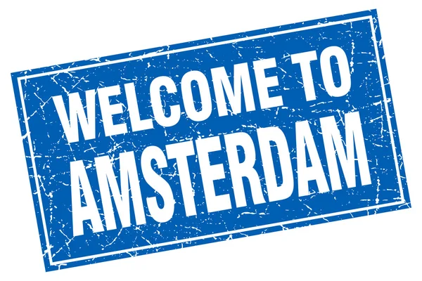 Amsterdam blue square grunge welcome to stamp — Stock Vector