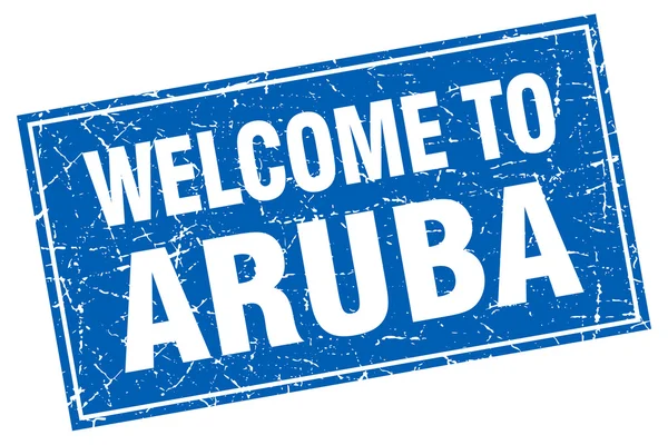 Aruba niebieski kwadrat tło Witamy stempel — Wektor stockowy