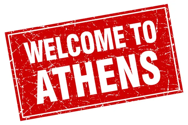 Atene piazza rossa grunge benvenuto a timbrare — Vettoriale Stock