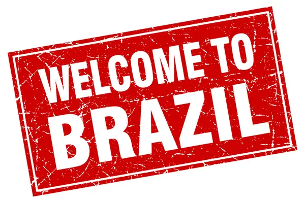 Βραζιλία Κόκκινη πλατεία grunge Καλώς ήρθατε σφραγίδα — Διανυσματικό Αρχείο