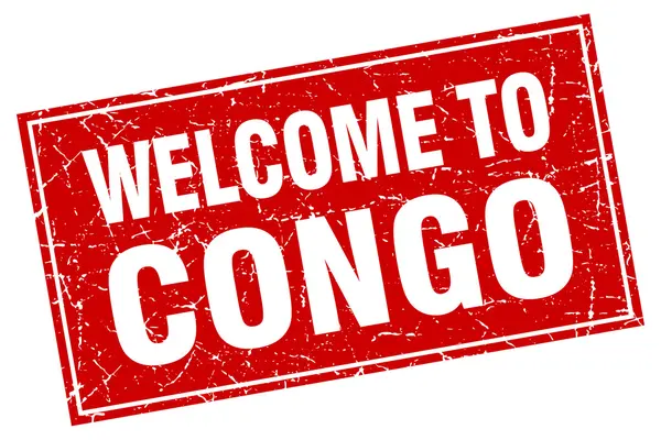 Красный квадратный гранж Конго добро пожаловать на марку — стоковый вектор