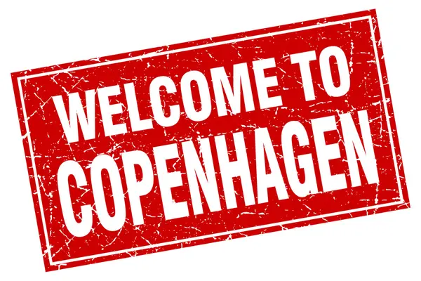 Copenhague Grunge carré rouge bienvenue à timbre — Image vectorielle