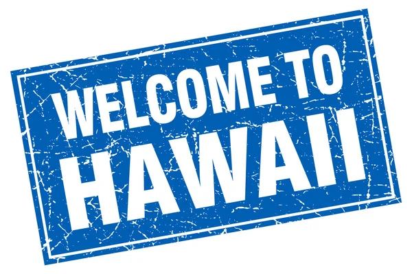 Hawaii blue square grunge bem-vindo ao carimbo — Vetor de Stock