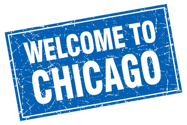 シカゴの青い正方形グランジ スタンプへようこそ — ストックベクタ