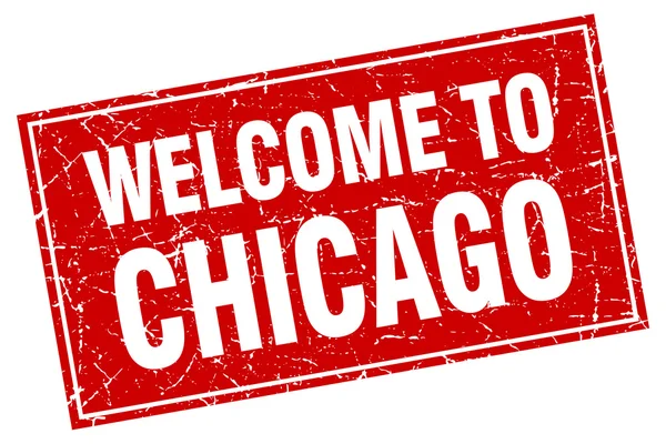 Grunge cuadrado rojo de Chicago Bienvenido al sello — Archivo Imágenes Vectoriales