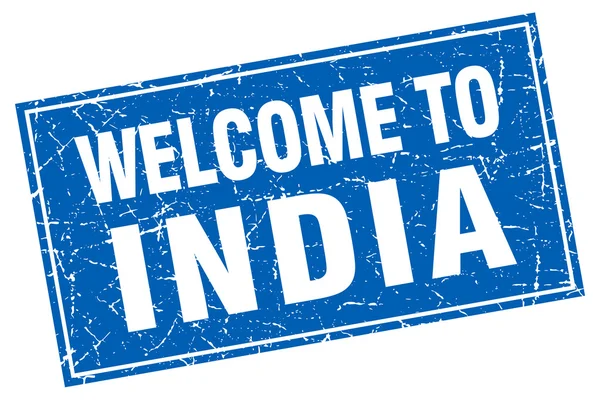 Indien blue square grunge welcome to stamp — Stockvektor