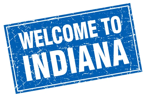 Grunge cuadrado azul de Indiana Bienvenido al sello — Archivo Imágenes Vectoriales