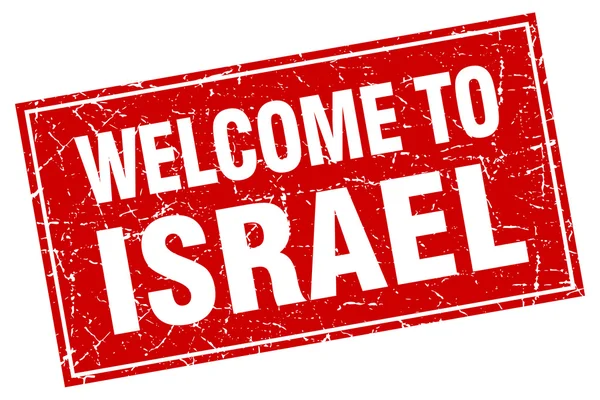 Israel grunge quadrado vermelho bem-vindo ao carimbo —  Vetores de Stock