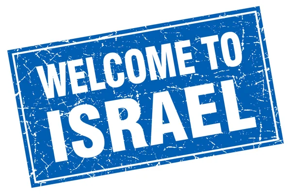 Israel grunge quadrado azul bem-vindo ao carimbo —  Vetores de Stock