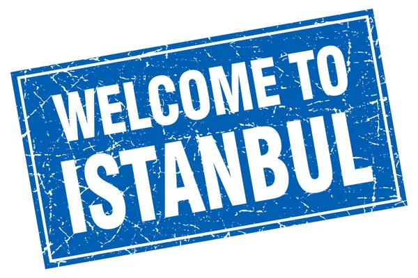 伊斯坦布尔蓝色方形 grunge 欢迎光临邮票 — 图库矢量图片
