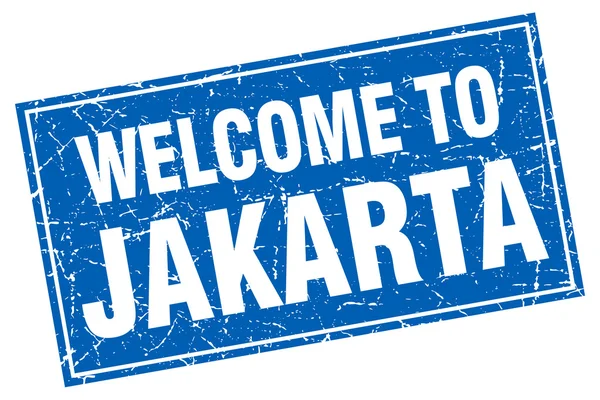 ジャカルタの青い正方形グランジ スタンプへようこそ — ストックベクタ