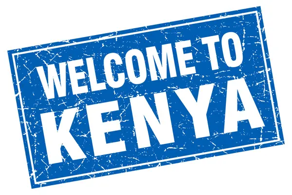 Kenya blue square grunge selamat datang di cap - Stok Vektor