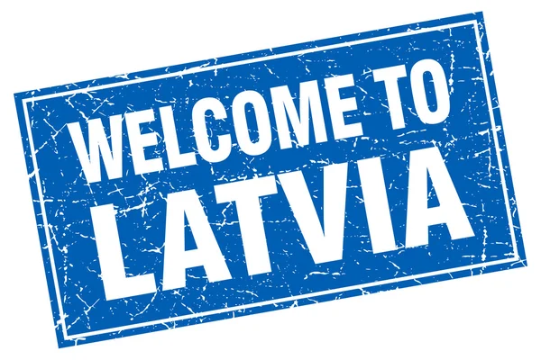 Latvia Blue Square Grunge Selamat datang di Cap - Stok Vektor
