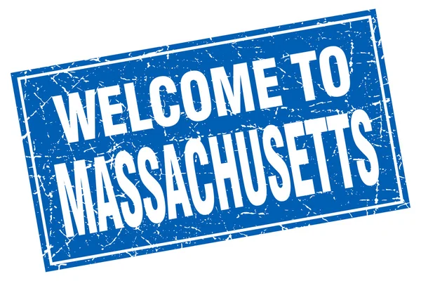 Massachusetts mavi kare grunge damga hoş geldiniz — Stok Vektör