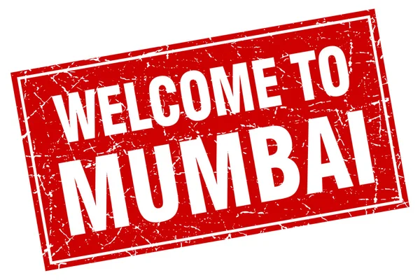 Grunge carré rouge de Mumbai bienvenue au timbre — Image vectorielle