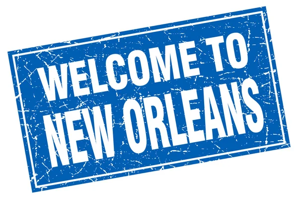 New Orleans blue square grunge welcome to stamp — Stock Vector