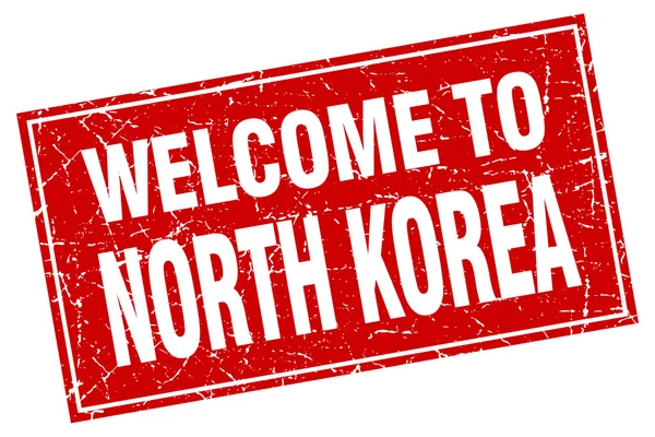 Coreia do Norte grunge quadrado vermelho bem-vindo ao carimbo —  Vetores de Stock
