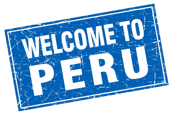 Grunge cuadrado azul de Perú bienvenido al sello — Vector de stock