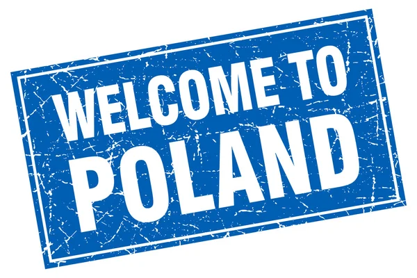 ポーランドの青い正方形グランジ スタンプへようこそ — ストックベクタ