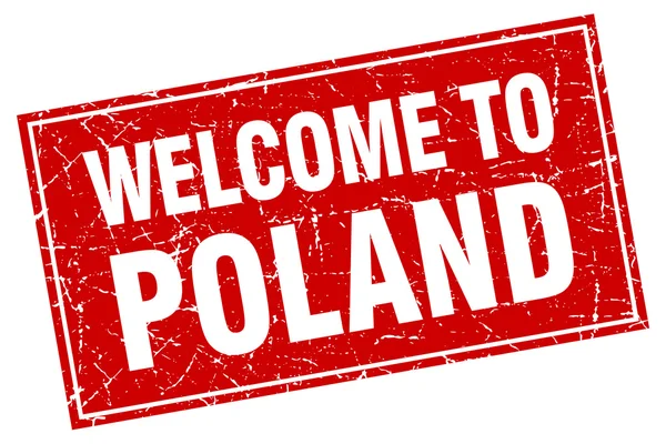 ポーランドの赤い正方形グランジ スタンプへようこそ — ストックベクタ