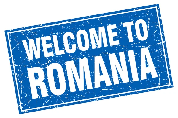 Romania blue square grunge welcome to stamp — Stock Vector