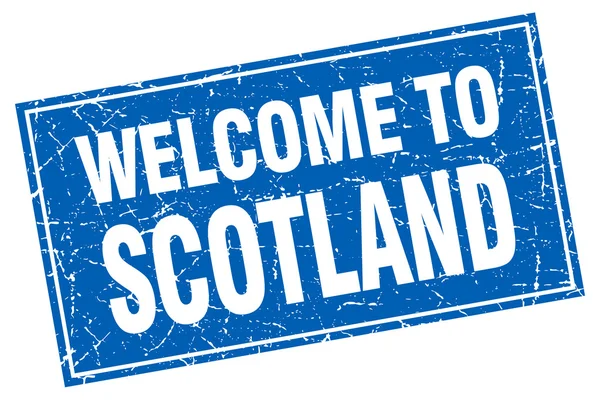 Escócia grunge quadrado azul bem-vindo ao carimbo —  Vetores de Stock