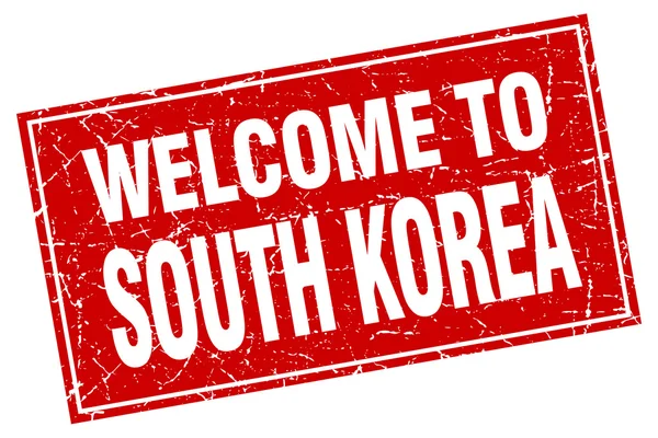 Corea del Sud grunge quadrato rosso benvenuto a timbrare — Vettoriale Stock