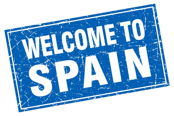 İspanya mavi kare grunge damga hoş geldiniz — Stok Vektör