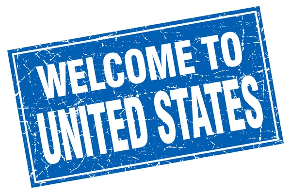 Grunge carré bleu des États-Unis bienvenue à timbre — Image vectorielle