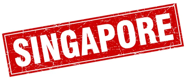 Singapura merah persegi grunge vintage perangko terisolasi - Stok Vektor