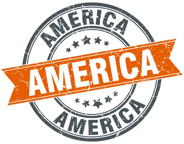 Amerika kırmızı yuvarlak grunge vintage şerit damgası — Stok Vektör