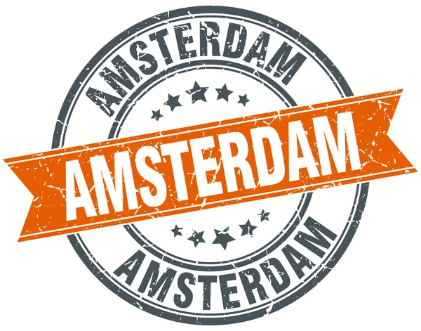 Άμστερνταμ κόκκινη στρογγυλή σφραγίδα vintage κορδέλα grunge — Διανυσματικό Αρχείο