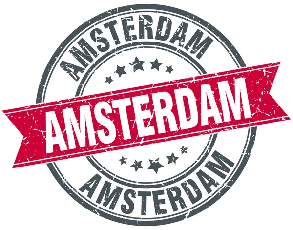 Άμστερνταμ κόκκινη στρογγυλή σφραγίδα vintage κορδέλα grunge — Διανυσματικό Αρχείο