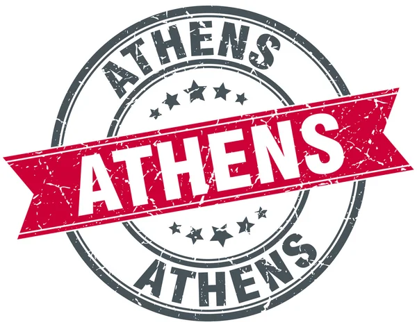 Atene rosso rotondo grunge vintage nastro timbro — Vettoriale Stock