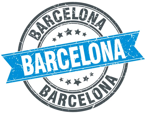 Barcelona albastru rotund grunge vintage panglică timbru — Vector de stoc