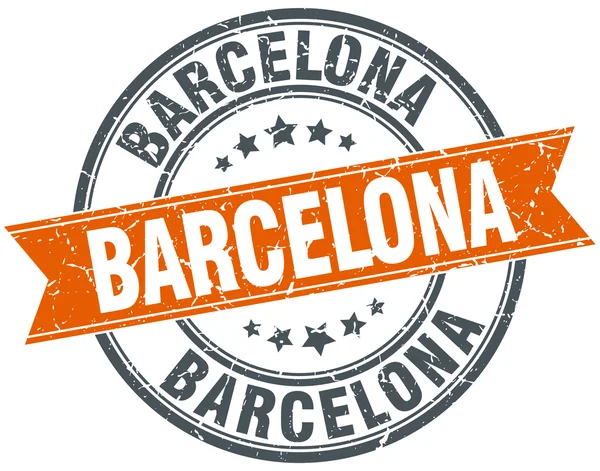 Barcelona roșu rotund grunge vintage panglică timbru — Vector de stoc