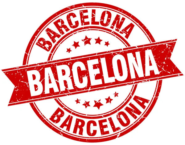 Barcelona roșu rotund grunge vintage panglică timbru — Vector de stoc