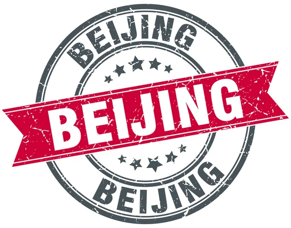 Beijing rode ronde grunge vintage lint stempel — Stockvector