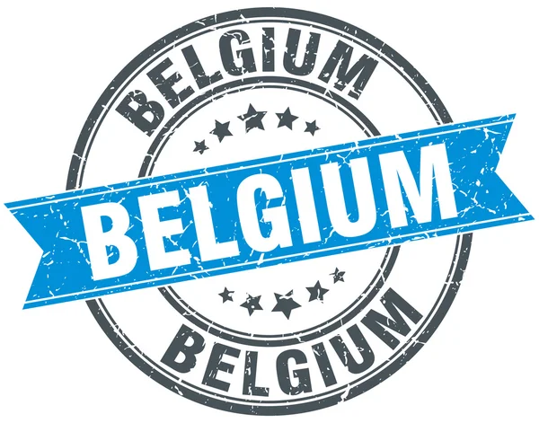 Belgium blue round grunge vintage ribbon stamp — Stock Vector