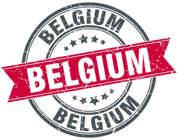 Belgium red round grunge vintage ribbon stamp — Stock Vector