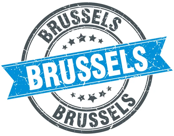 Brüssel blau Runde Grunge jahrgang Multifunktionsleiste Stempel — Stockvektor