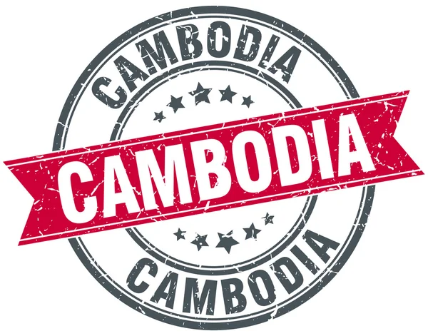 カンボジア赤ラウンド グランジ ビンテージ リボン スタンプ — ストックベクタ