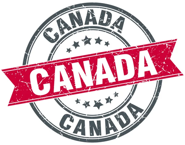 Kanada kırmızı yuvarlak grunge vintage şerit damgası — Stok Vektör