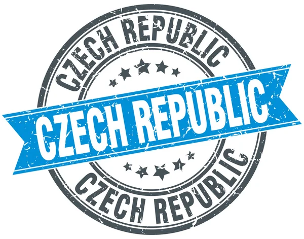 捷克共和国蓝色圆 grunge 复古丝带邮票 — 图库矢量图片