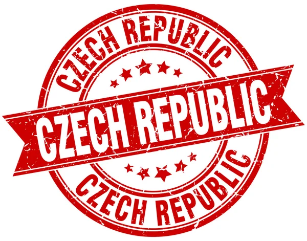 捷克共和国红色圆 grunge 复古丝带邮票 — 图库矢量图片