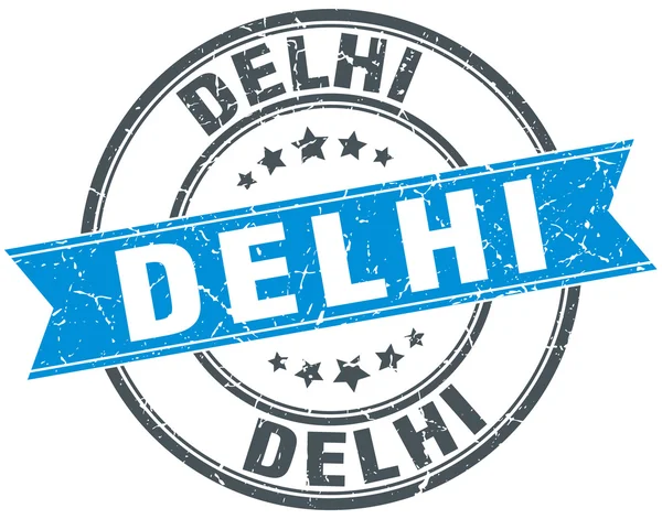 Delhi blauwe ronde stempel van grunge vintage lint — Stockvector