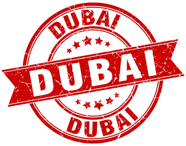 Dubai red round grunge vintage ribbon stamp — Stock Vector