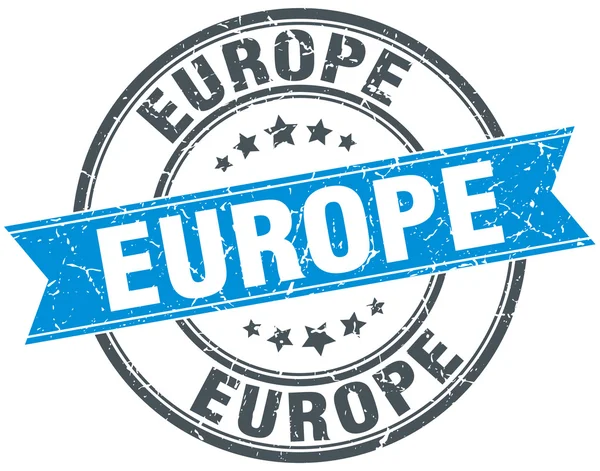 Europe bleu rond grunge vintage ruban timbre — Image vectorielle