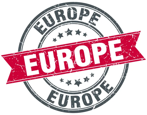 Evropa červené kulaté razítko vintage stuha grunge — Stockový vektor