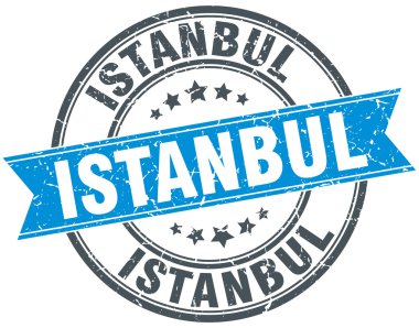 Istanbul mavi yuvarlak grunge vintage şerit damgası